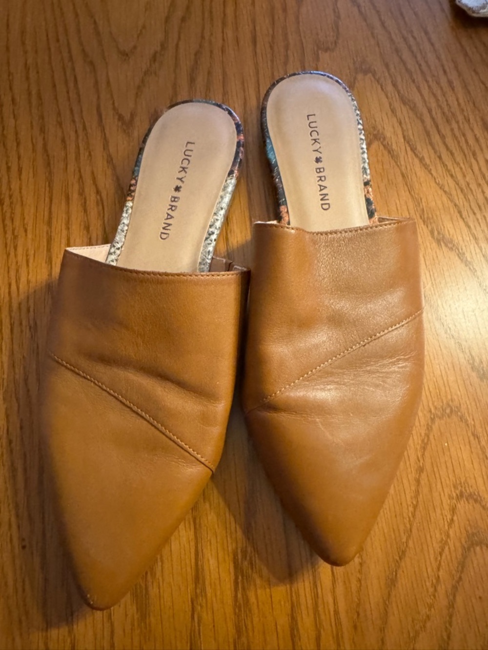 Lucky Brand Brown Pointed Leather Slip-On Mules